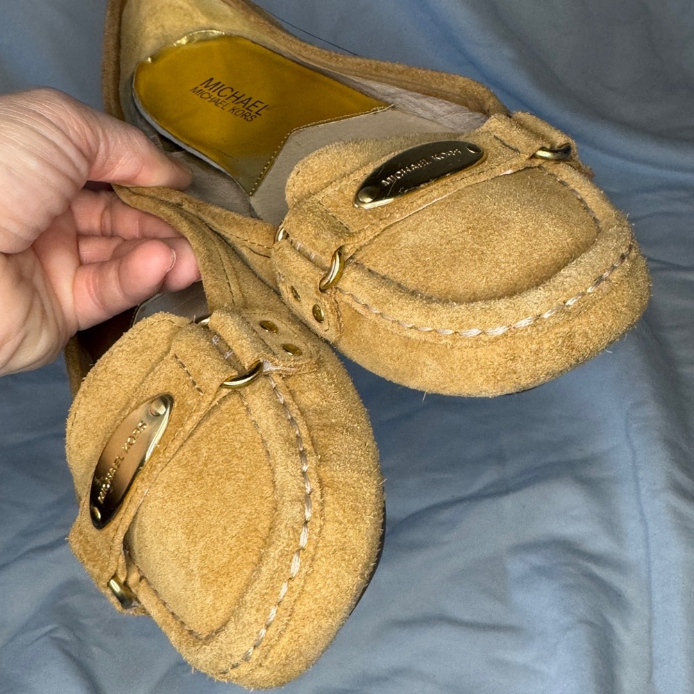 Michael Kors Suede Loafers Moccasins Tan Camel Leather Flats Size 8M - Picture 6 of 7